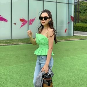 Limited edition draped top apple green